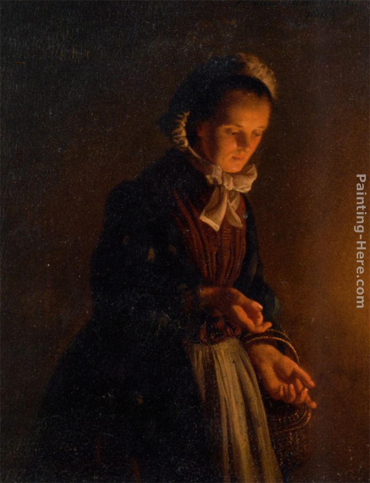 A Servant Girl by Candle Light painting - Petrus Van Schendel A Servant Girl by Candle Light art painting